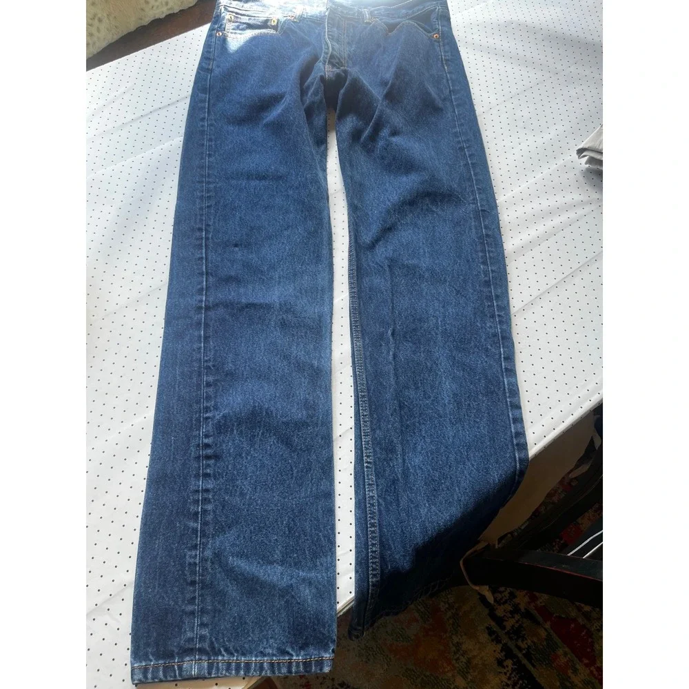 Levis 505 Regular Fit Straight Leg Blue Denim Jeans Mens 36x36 Dark Wash Zip Fly